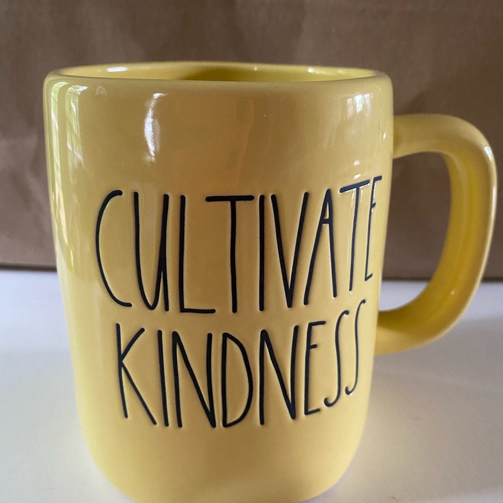 Rae Dunn Cultivate Kindness Yellow Mug with Rainbow